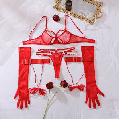 Mesh Underwire Push-Up Lingerie Two-Piece Set