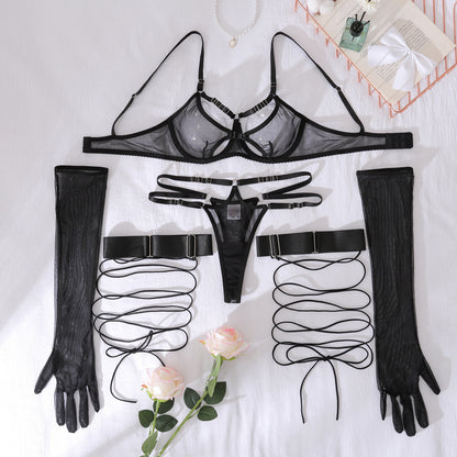 Mesh Underwire Push-Up Lingerie Two-Piece Set