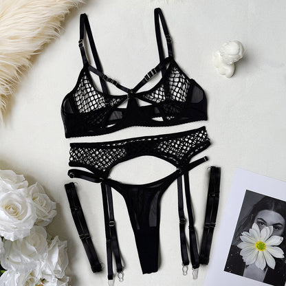Fishnet Lingerie Set with Garter Belt