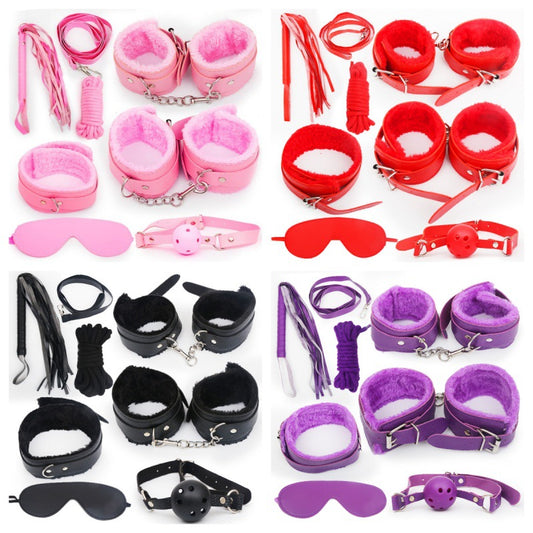 SM Seven-piece plush leather bondage set